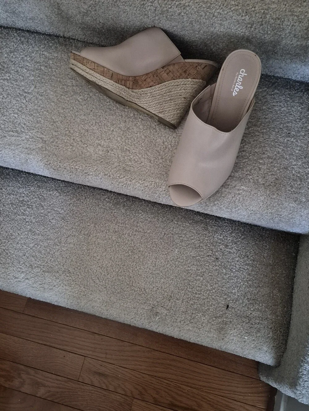 Charles David Beige Wedge Espadrille Mules